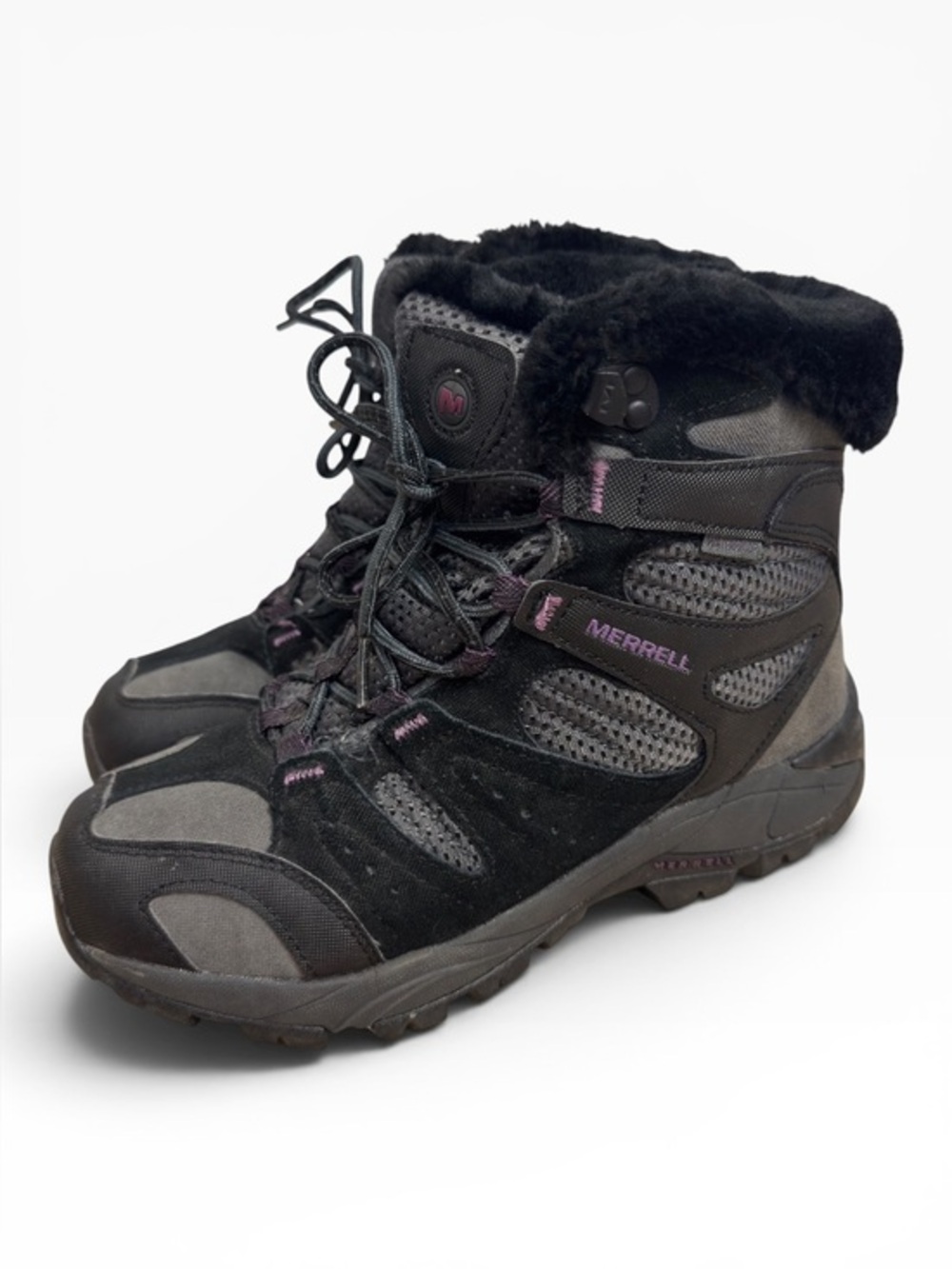 Merrell Kiandra Waterproof Winter Hiking Boots Faux Fur Women’s Size 9 Black